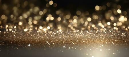 A close-up shot of glamorous gold and silver glitter glistening under radiant lights, creating a luxurious atmosphere for an opulent web banner. Generative Ai photo