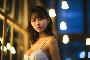 Beautiful asian girl on glamour and sensual dress AI Generative photo