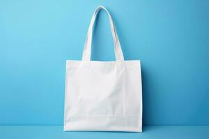 Mock-up of a white fabric bag with handles. AI generated photo