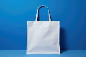 Mock-up of a white fabric bag with handles. AI Generated photo