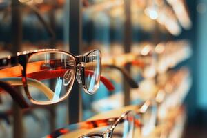 The glasses are on display in the optics store. AI-Generated photo