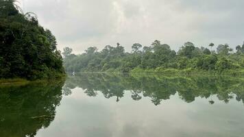 nature trial landscape for run and activity in Morning panorama of lake in the Lake District in Singapore reservoir photo