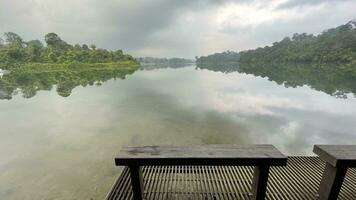 nature trial landscape for run and activity in Morning panorama of lake in the Lake District in Singapore reservoir photo