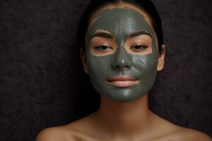 employee applying facial mask on young face Skincare in spa treatment . Spa and beauty concept.Created with Generative AI technology. photo