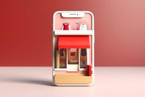 3d Smartphone with clothes shop.online shopping concept.Created with Generative AI technology. photo