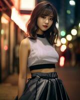 Beautiful asian girl on trandy casual outfit AI Generative photo