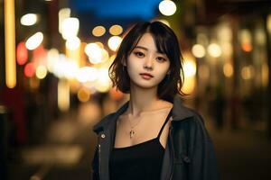 Beautiful asian girl on trandy casual outfit AI Generative photo