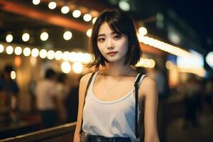 Beautiful asian girl on trandy casual outfit AI Generative photo