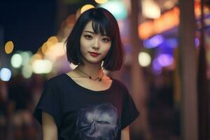 Beautiful asian girl on trandy casual outfit AI Generative photo