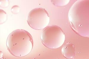 Close up of water with bubbles on a pink background for cosmetic background.Created with Generative AI technology. photo