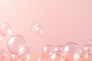cerca arriba de agua con burbujas en un rosado antecedentes para cosmético fondo.creado con generativo ai tecnología. foto