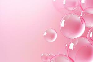 Close up of water with bubbles on a pink background for cosmetic background.Created with Generative AI technology. photo