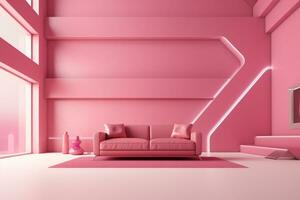 Futurism pink living room with copy with sofa and plants space in the future.Created with Generative AI technology. photo