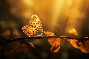 macro fotografía, mariposas en el flores con Mañana ligero con Copiar espacio.creado con generativo ai tecnología. foto