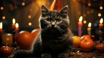 Cute Cat ,Halloween theme on isolated background.Happy Halloween concept.created with Generative AI technology photo