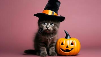 Cute Cat ,Halloween theme on isolated background.Happy Halloween concept.created with Generative AI technology photo