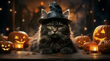 Cute Cat ,Halloween theme on isolated background.Happy Halloween concept.created with Generative AI technology photo