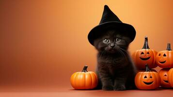 Cute Cat ,Halloween theme on isolated background.Happy Halloween concept.created with Generative AI technology photo