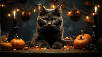 Cute Cat ,Halloween theme on isolated background.Happy Halloween concept.created with Generative AI technology photo