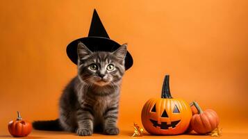 Cute Cat ,Halloween theme on isolated background.Happy Halloween concept.created with Generative AI technology photo