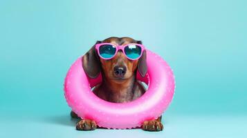 Cute and funny dog in trendy sunglass on isolated background.animal summer holiday concept.Created with Generative AI technology photo