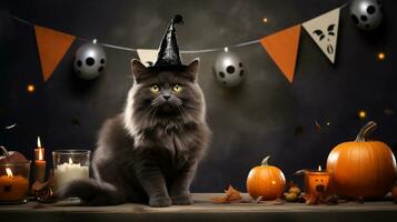 Cute Cat ,Halloween theme on isolated background.Happy Halloween concept.created with Generative AI technology photo