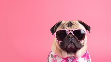 linda y gracioso perro en de moda gafas de sol en aislado fondo.animal verano fiesta concepto.creado con generativo ai tecnología foto