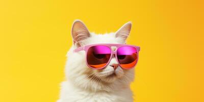 linda y gato en de moda gafas de sol en aislado fondo.animal verano fiesta concepto.creado con generativo ai tecnología foto