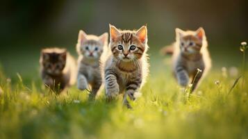 linda gato corriendo en el jardin.creado con generativo ai tecnología foto