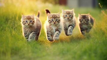 linda gato corriendo en el jardin.creado con generativo ai tecnología foto