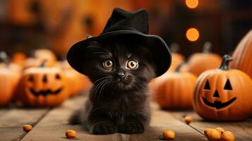 Cute Cat ,Halloween theme on isolated background.Happy Halloween concept.created with Generative AI technology photo