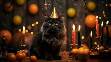 Cute Cat ,Halloween theme on isolated background.Happy Halloween concept.created with Generative AI technology photo