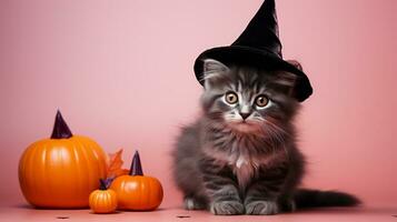 Cute Cat ,Halloween theme on isolated background.Happy Halloween concept.created with Generative AI technology photo