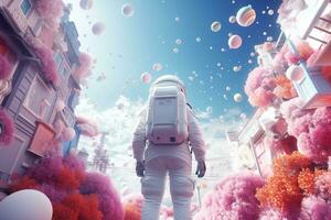 an astronaut on the Land of sweet.Created with Generative AI technology. photo