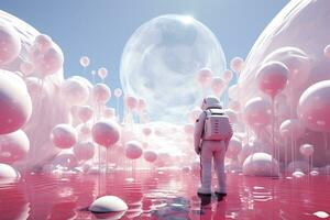 an astronaut on the Land of sweet.Created with Generative AI technology. photo