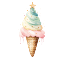 Christmas Ice Cream Cone in style watercolor.Merry Christmas and Happy new year concept. png