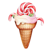 Christmas Ice Cream Cone in style watercolor.Merry Christmas and Happy new year concept. png