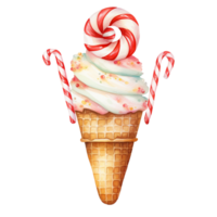 Christmas Ice Cream Cone in style watercolor.Merry Christmas and Happy new year concept. png