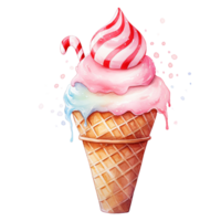 Christmas Ice Cream Cone in style watercolor.Merry Christmas and Happy new year concept. png