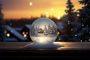 Christmas bauble glass ball on snow.Merry Christmas and Happy new year concept. photo