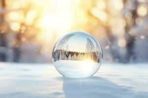 Christmas bauble glass ball on snow.Merry Christmas and Happy new year concept. photo