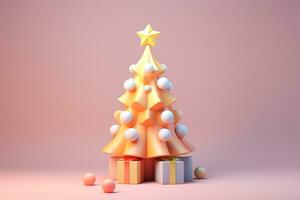 3D cute Christmas tree  background.Merry Christmas and Happy new year concept. photo