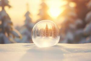 Christmas bauble glass ball on snow.Merry Christmas and Happy new year concept. photo