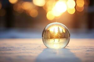 Christmas bauble glass ball on snow.Merry Christmas and Happy new year concept. photo