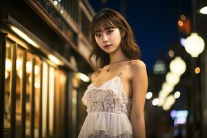 Beautiful asian girl on glamour and sensual dress AI Generative photo