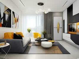 escandinavo, medio siglo hogar interior diseño de moderno vivo habitación. ai generado foto