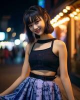 Beautiful asian girl on trandy casual outfit AI Generative photo