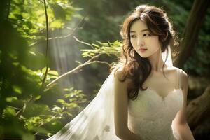 Beautiful asian girl on bride dress AI Generative photo