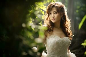 Beautiful asian girl on bride dress AI Generative photo