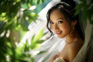 Beautiful asian girl on bride dress AI Generative photo